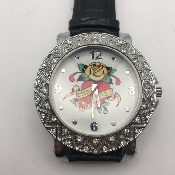 Eternal Love Hardy Style Women's Watch Rhinestone Yellow Rose Heart Japan - Picture 1 of 13